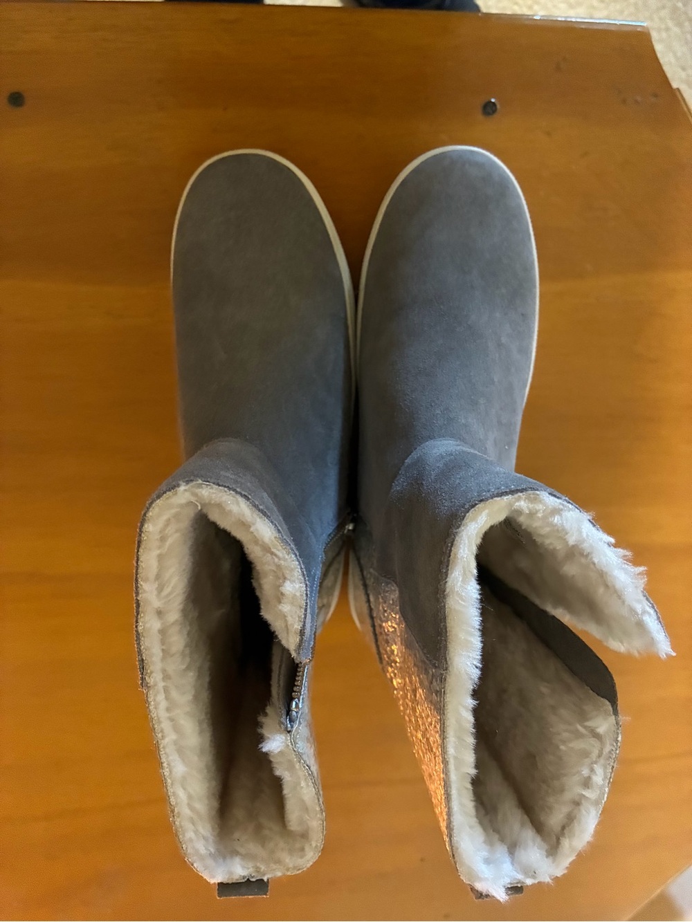 Skechers brand new Gray Suede leather Ankle Heeled Boots with White Platform Sol - Picture 6 of 6